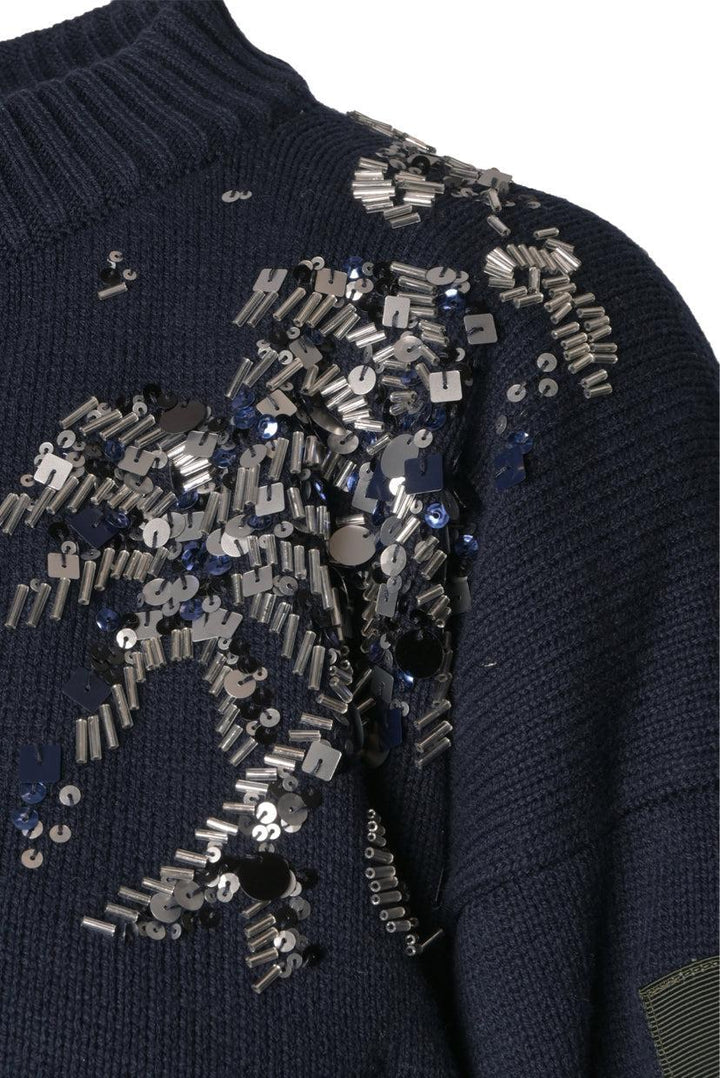 Sacai Size 2 Embellished & Knit Bomber Jacket