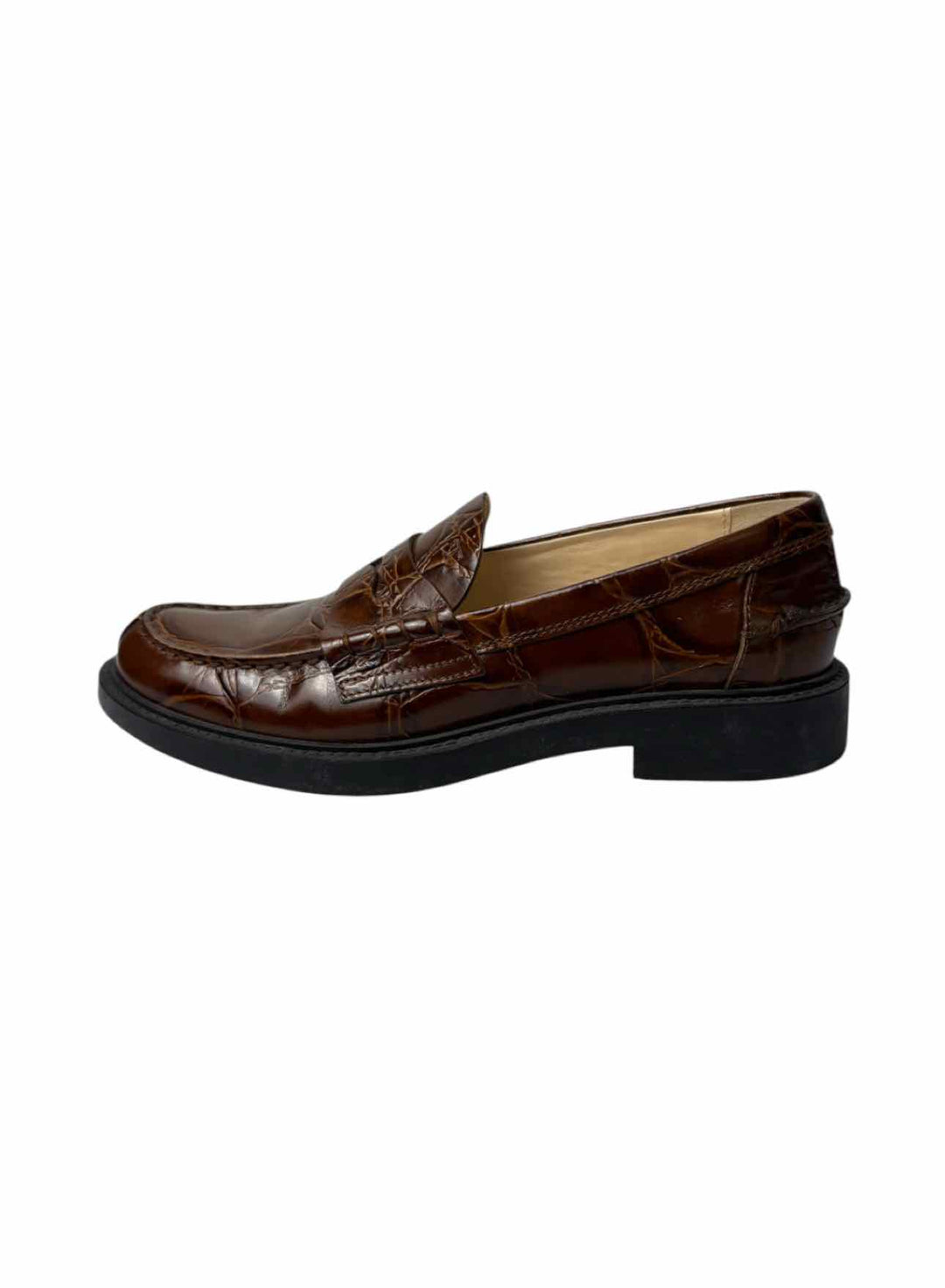 Tod's Size 37  Croc Embossed Leather Loafers