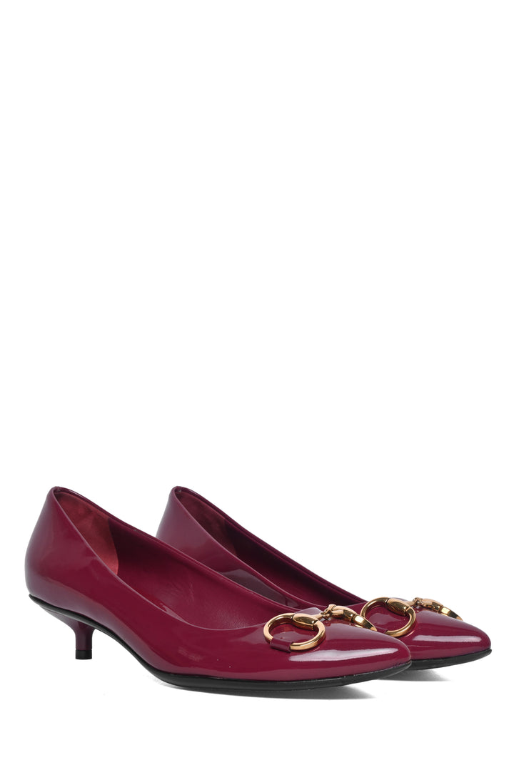 Gucci Size 37 Patent Horsebit Kitten Pumps