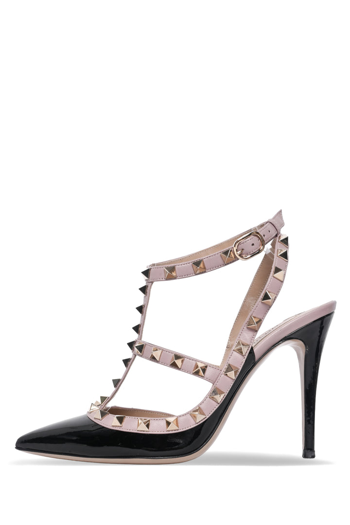 Valentino Size 37 Rockstud Patent Leather Ankle Strap Pumps