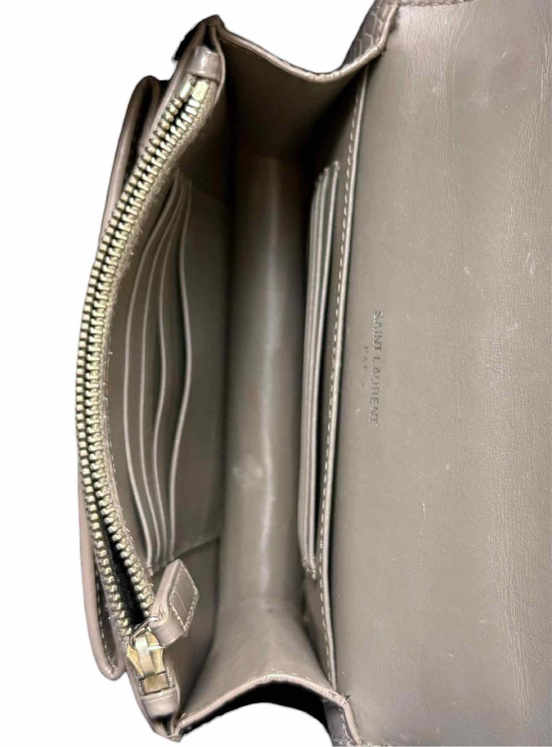 Saint Laurent  Croc Embossed Leather Sunset Chain Wallet Purse