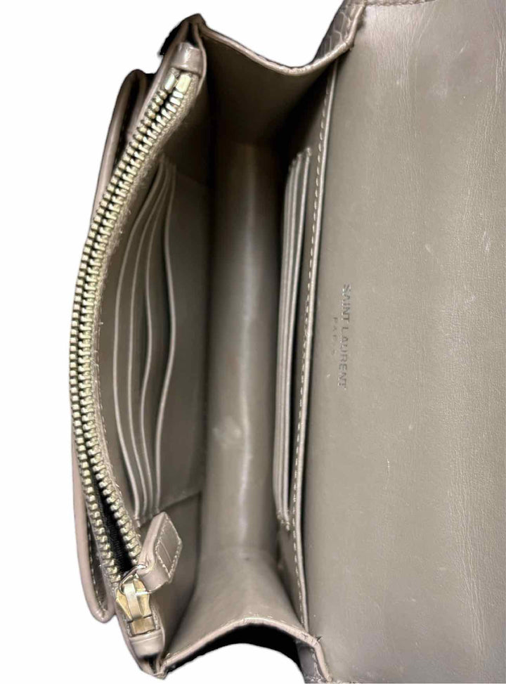 Saint Laurent  Croc Embossed Leather Sunset Chain Wallet Purse