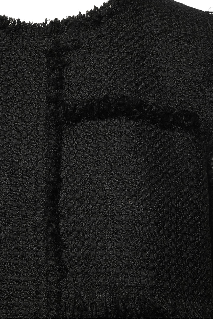 Lafayette 148 Size M Boucle Tweed Hand-Fringed Patchwork Sleeveless Dress