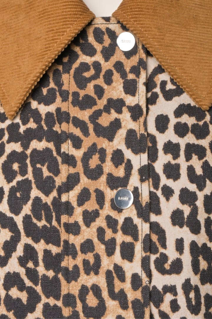 Ganni Size XXS/XS Leopard Printed Canvas Midi Jacket