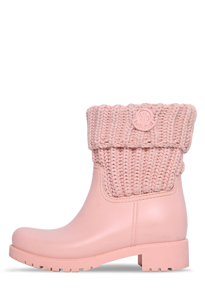 Moncler Size 36 Ginette Knit Cuff Rubber Ankle Boots