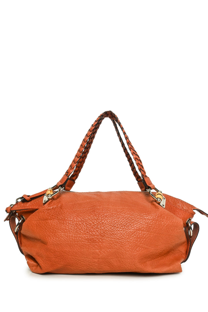 Gucci Textured Leather Bamboo Bar Tote