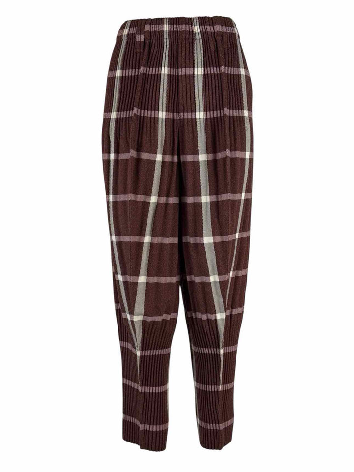 Issey Miyake Size 3 Men's Homme Plisse Plaid Print Pleated Carrot Pants