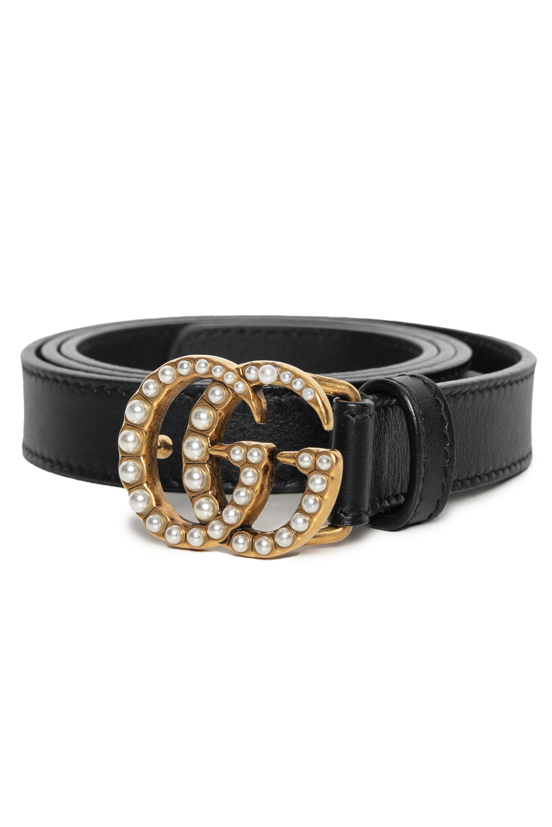 Gucci Size 32 Skinny Beaded GG Buckle Belt