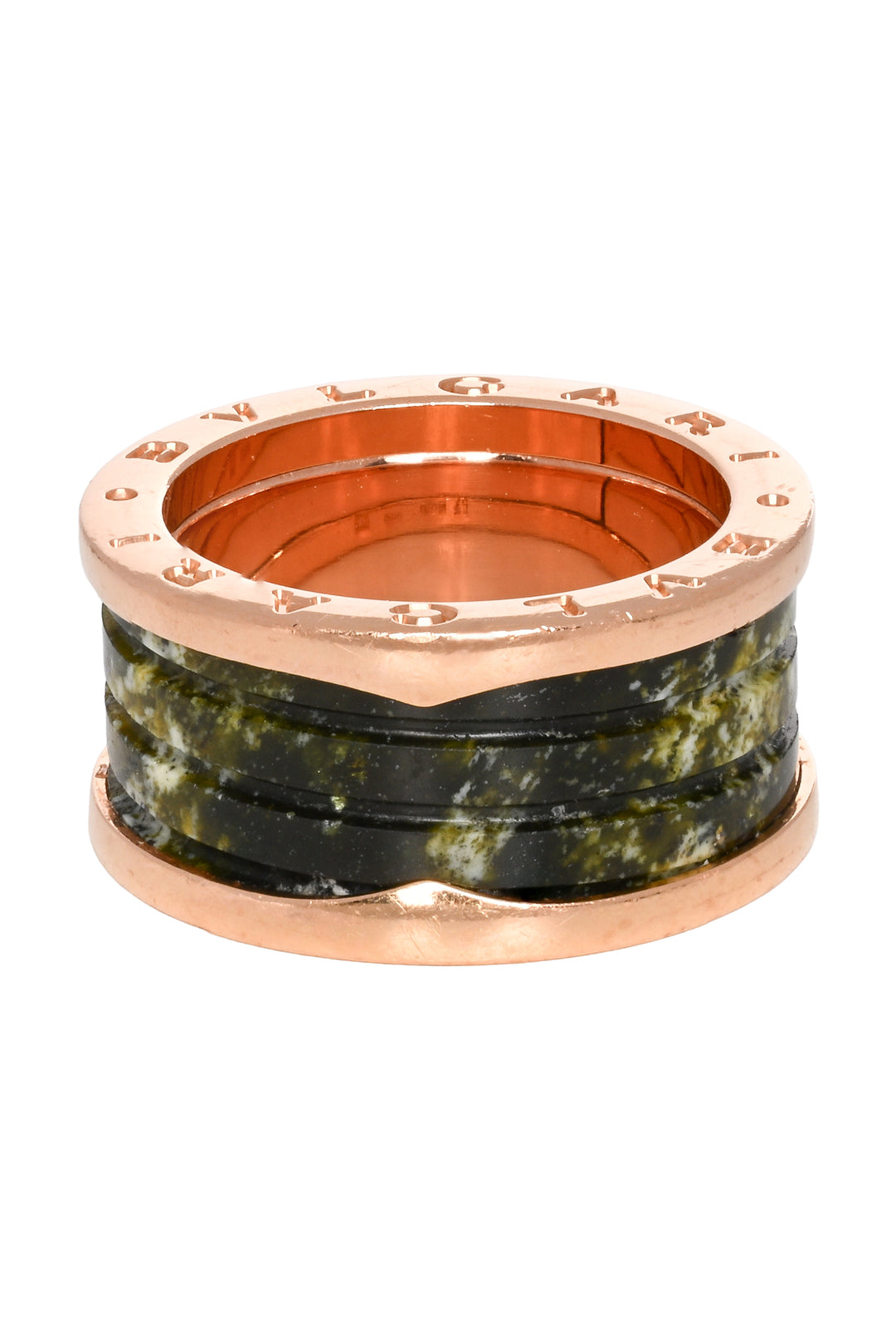Bvlgari Size 7.5 18K Rose Gold & Green Marble B.zero1 Four-Band Ring