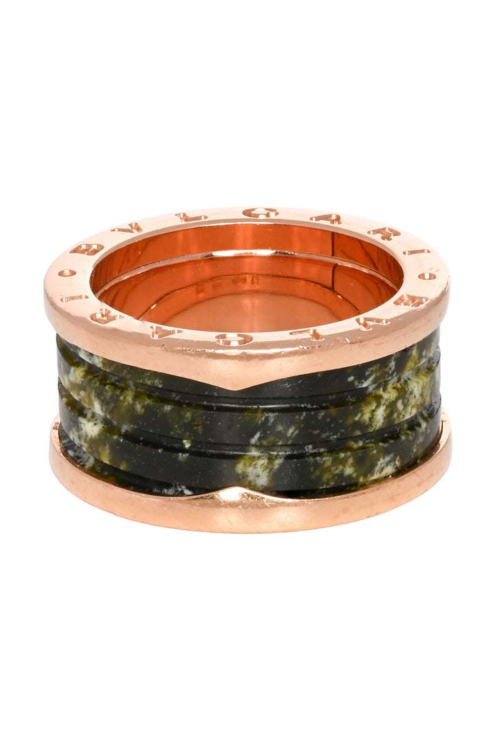 Bvlgari Size 7.5 18K Rose Gold & Green Marble B.zero1 Four-Band Ring
