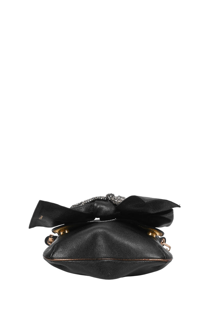Chloe Vintage Rhinestone Bow Leather Shoulder Bag