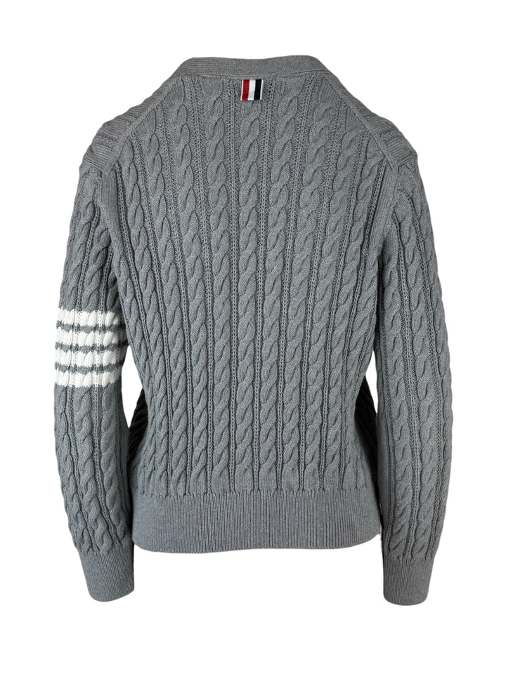 Thom Browne Size 0 4-Bar Cotton Cable Knit Cardigan