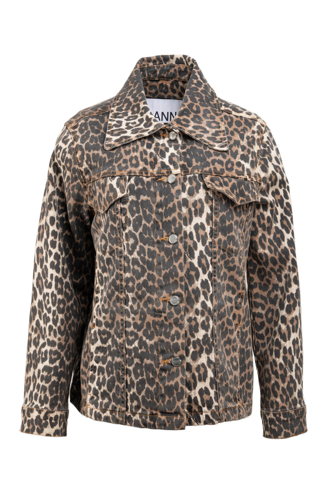 Ganni Size 36 Leopard Print Denim Jacket