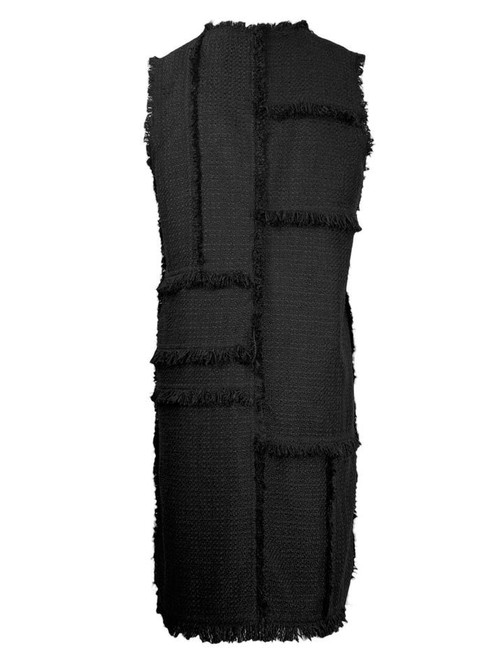 Lafayette 148 Size M BouclÃ© Tweed Hand-Fringed Patchwork Sleeveless Dress