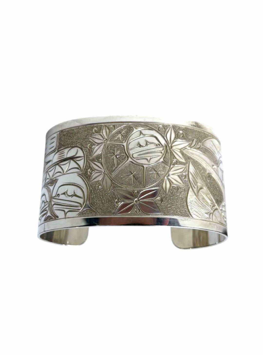 Silver Carved Indigenous Bracelet