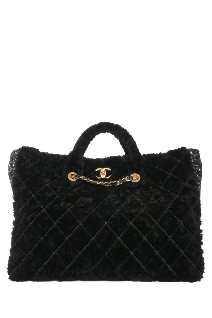 Chanel 2020 Shearling Sequin Tweed Shopper Tote