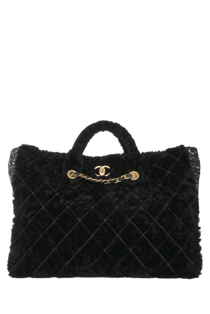 Chanel 2020 Shearling Sequin Tweed Shopper Tote