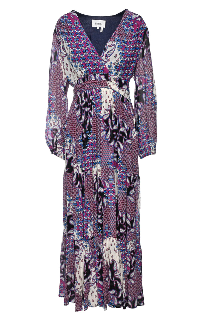 BA&SH Size L Blake Printed Faux Wrap Midi Dress