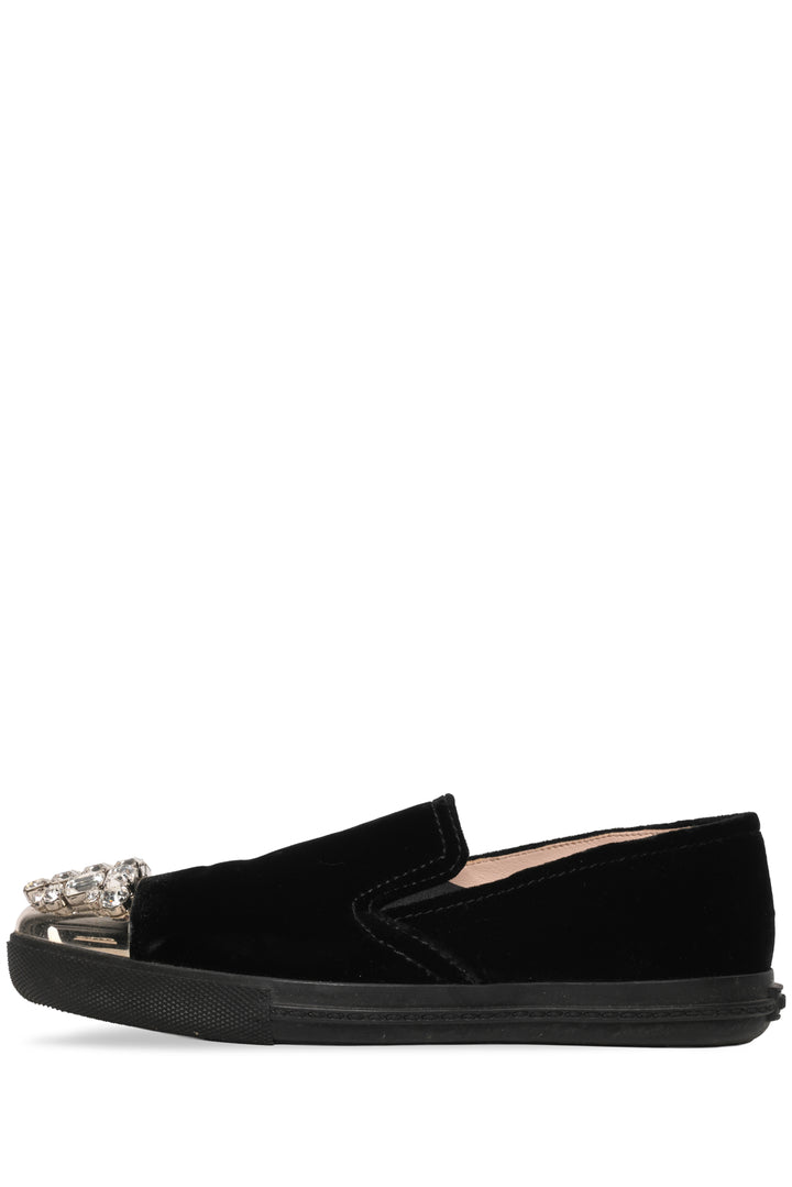 Miu Miu Size 36 Velvet Crystal Embellished Toe Cap Slip On Sneaker