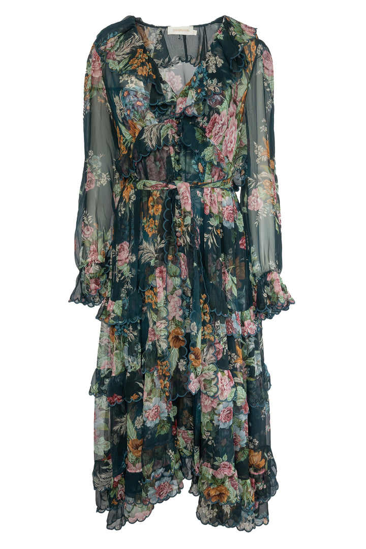 Zimmermann Size 3 Wavelength Scallop Frill Midi Dress