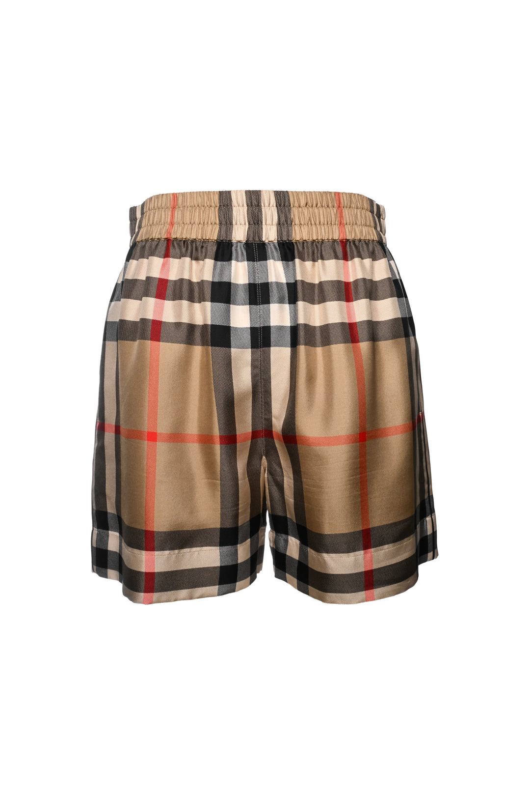 Burberry Size 2 Tawney Check Print Silk Elastic Waist Shorts