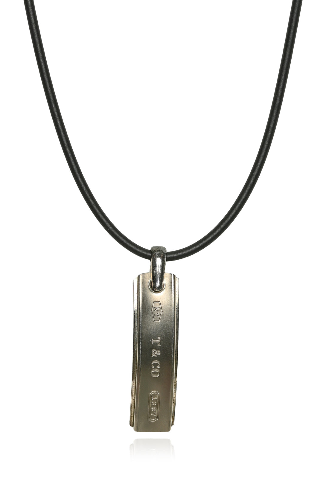 Tiffany & Co 1837 Engraved Silver & Titanium Bar Pendant Necklace