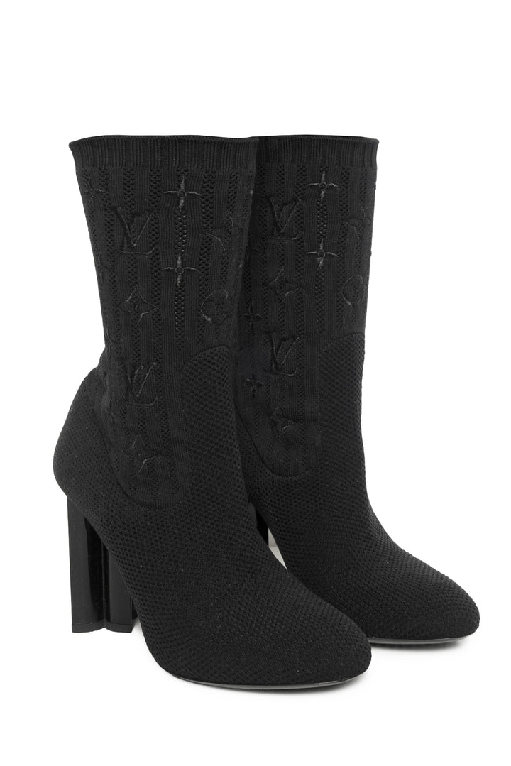 Louis Vuitton Size 36 Embroidered Monogram Knit Sock Ankle Boots