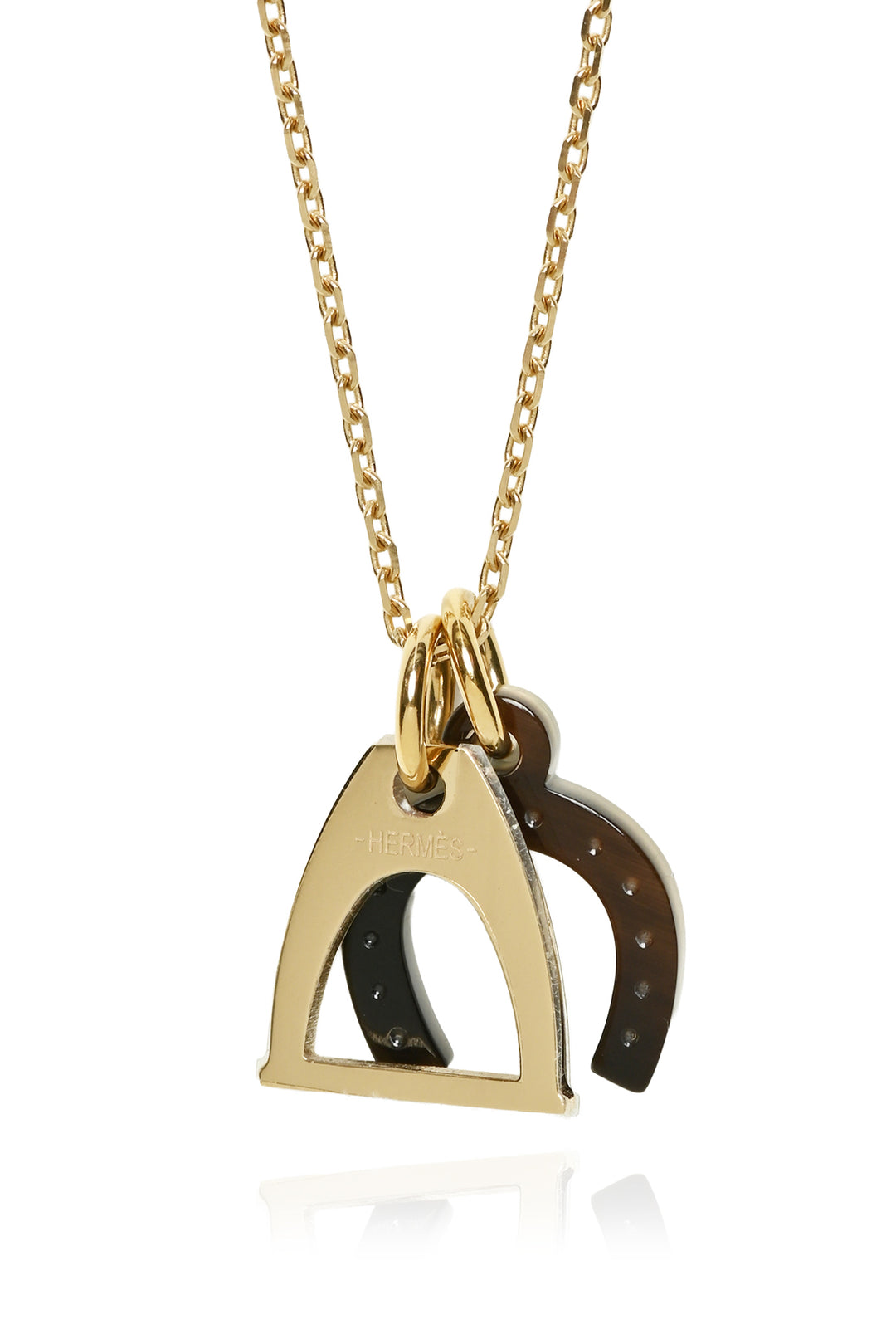 Hermes Permabrass Buffalo Horn Amulette Equestre PM Pendant Necklace