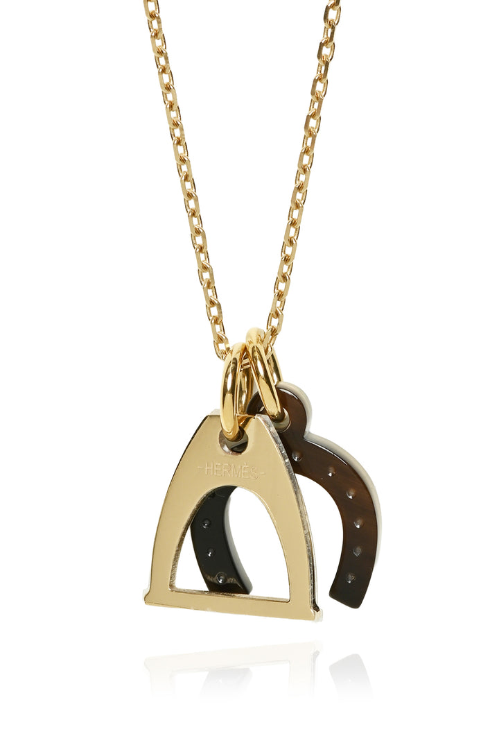 Hermes Permabrass Buffalo Horn Amulette Equestre PM Pendant Necklace