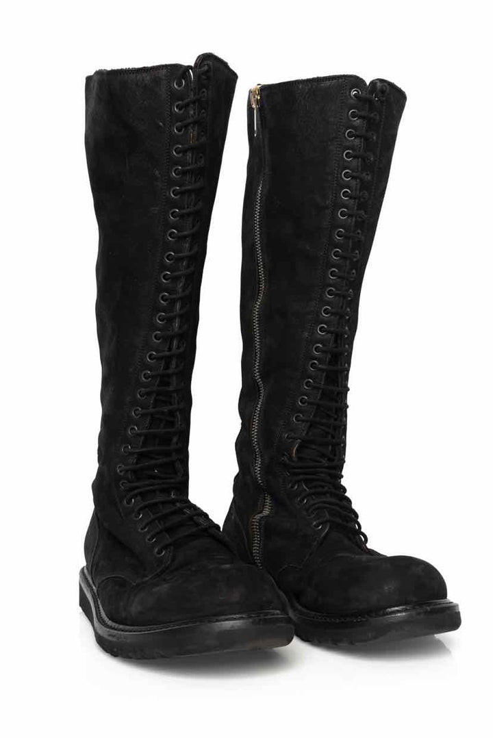 Mens Shoe Size 45 Rick Owens Nubuck & Leather Knee High Lace up Combat Boots