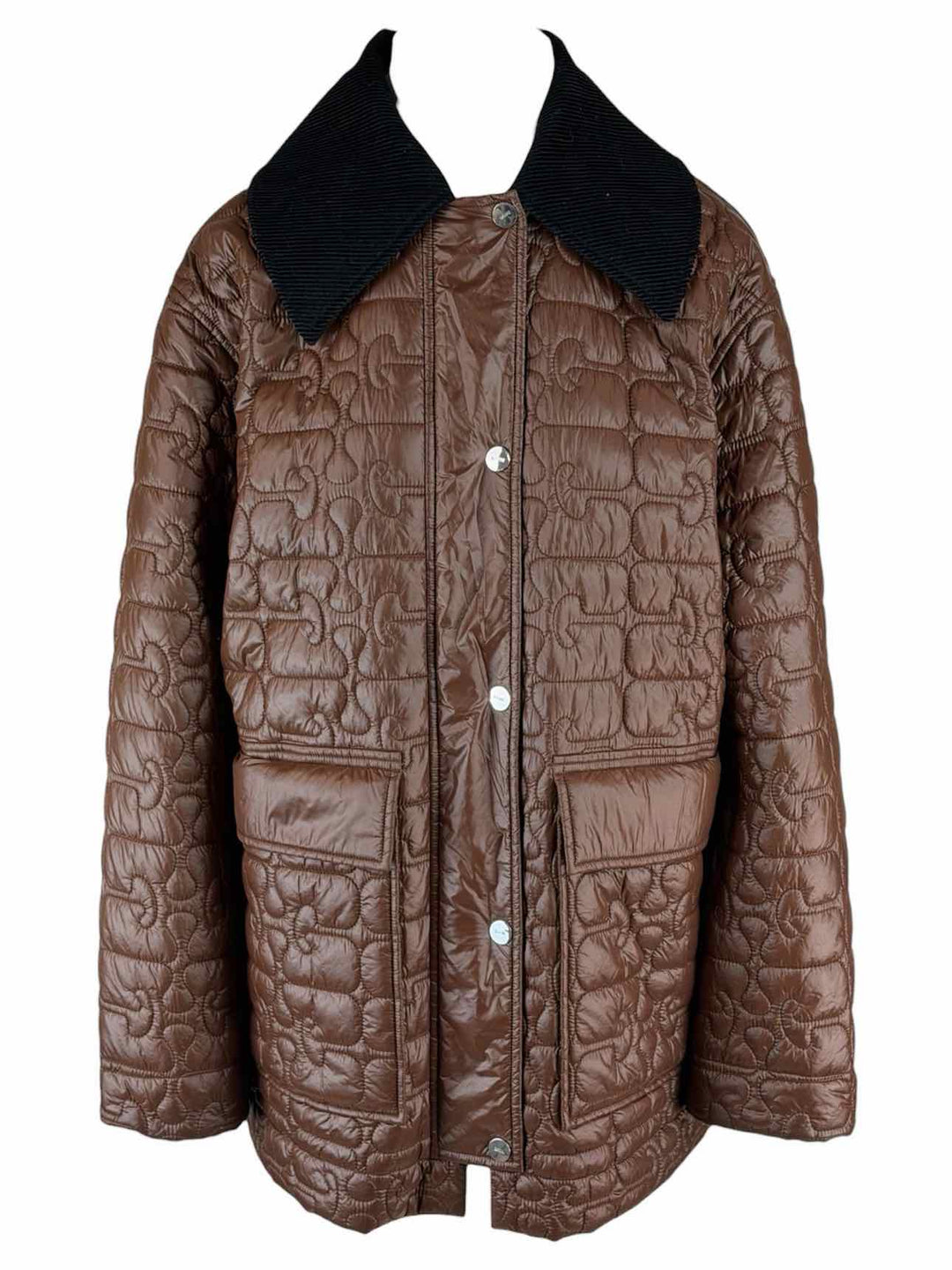 Ganni Size L/XL Glossy Quilted Logo Coat