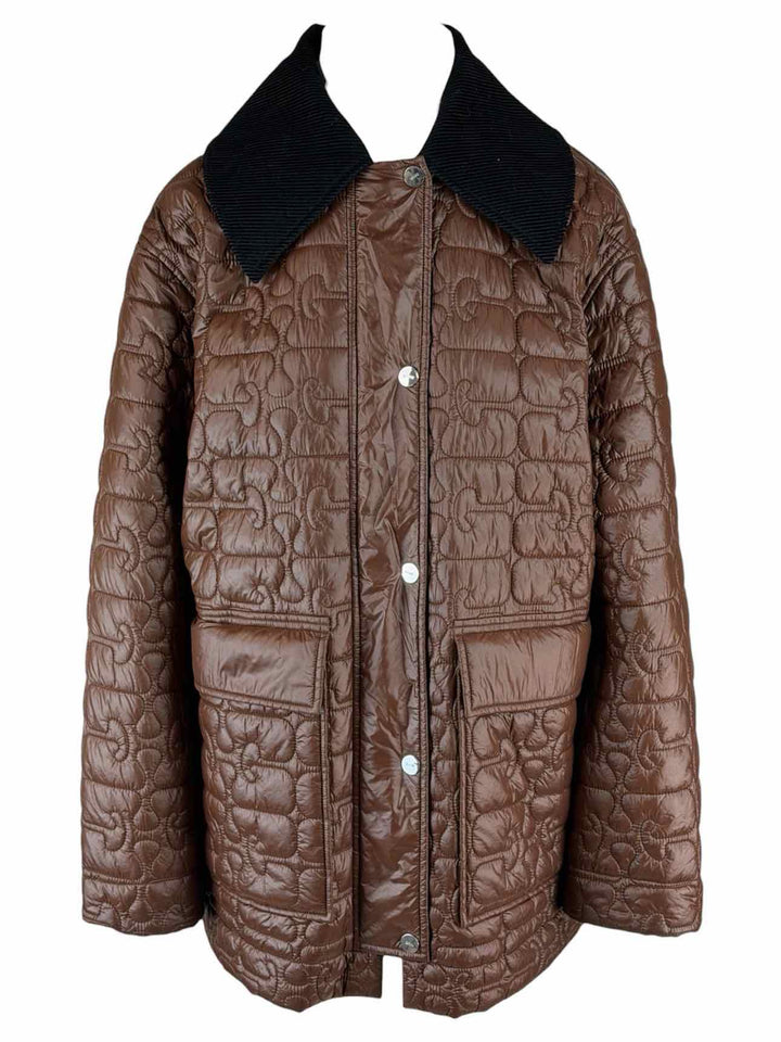 Ganni Size L/XL Glossy Quilted Logo Coat