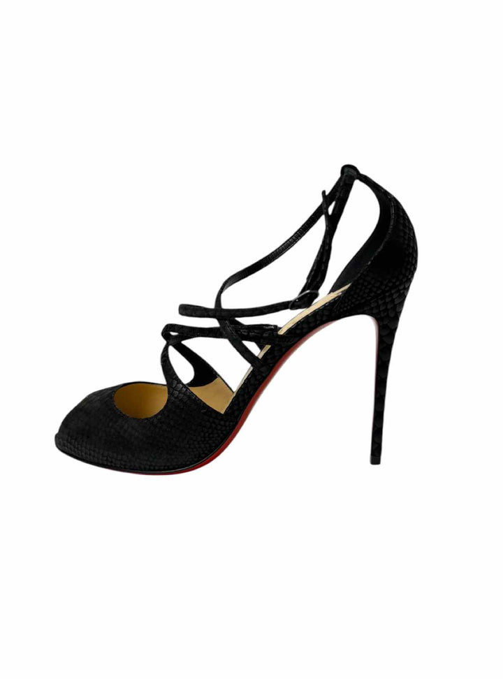 Louboutin Size 38.5 Embossed Snake Print Leather Pumps