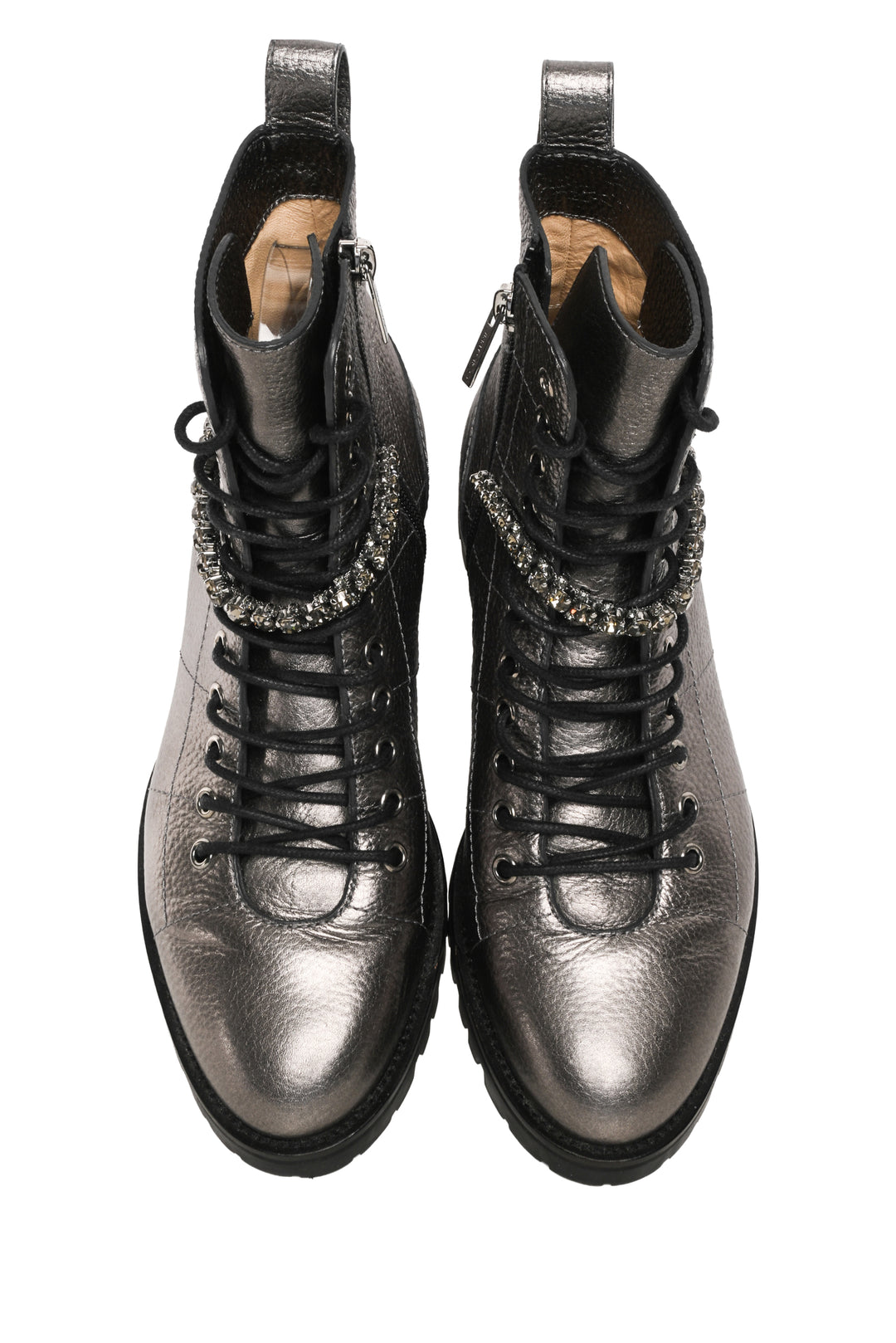 Jimmy Choo Size 39.5 Crystal Embellished Cruz Combat Ankle Boots