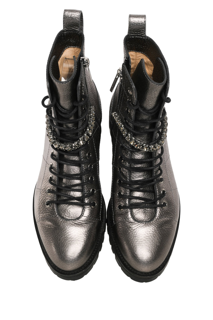 Jimmy Choo Size 39.5 Crystal Embellished Cruz Combat Ankle Boots