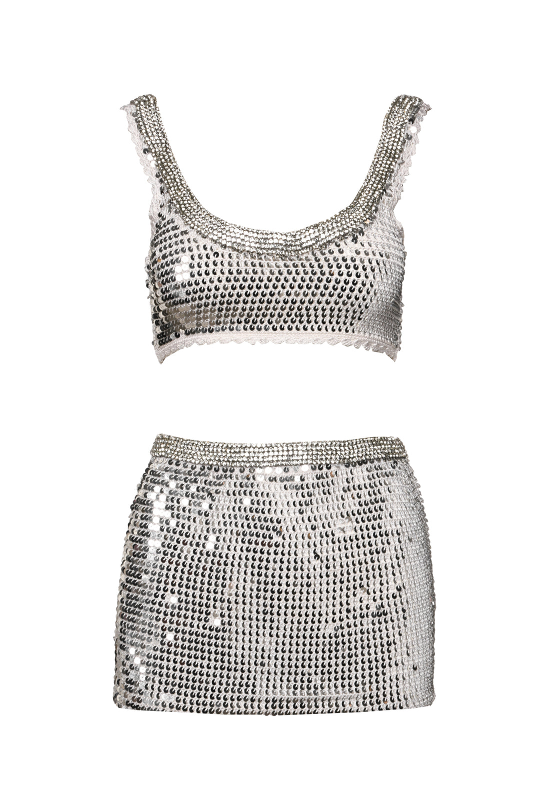 Retrofete Size XS & M/L Zed Sequin Crochet Top & Halo Sequin Crochet Skirt Set