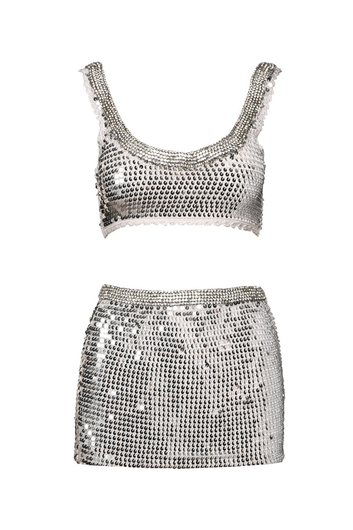 Retrofete Size XS & M/L Zed Sequin Crochet Top & Halo Sequin Crochet Skirt Set