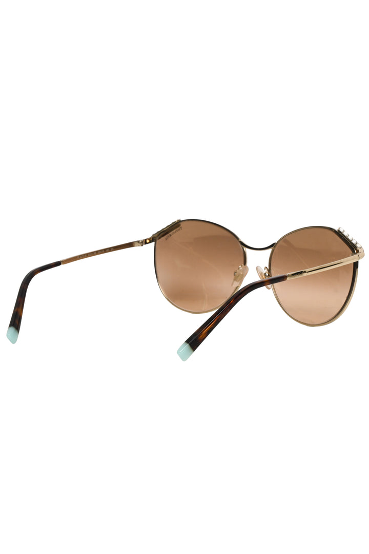 Tiffany Crystal Embellished Metal Round Frame Sunglasses