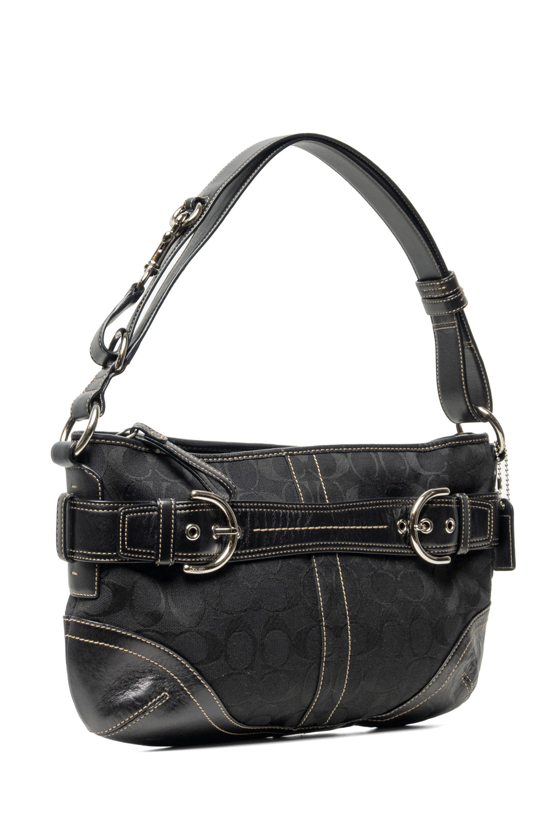 Coach Signature Canvas & Leather Double Buckle Shoulder Bag