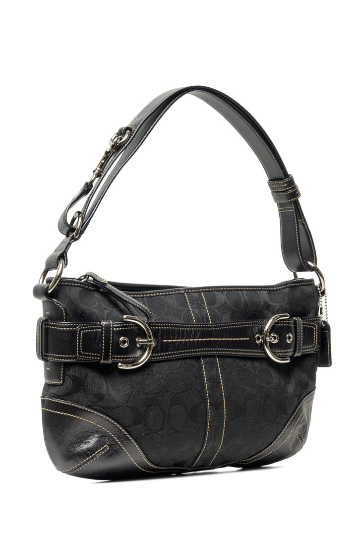 Coach Signature Canvas & Leather Double Buckle Shoulder Bag