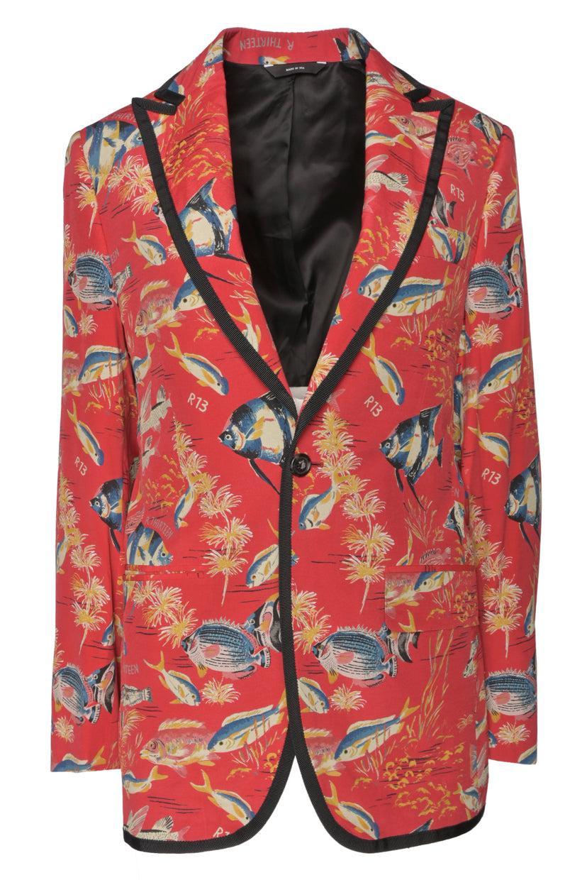 R13 Size M Tropical Fish Printed Tuxedo Blazer