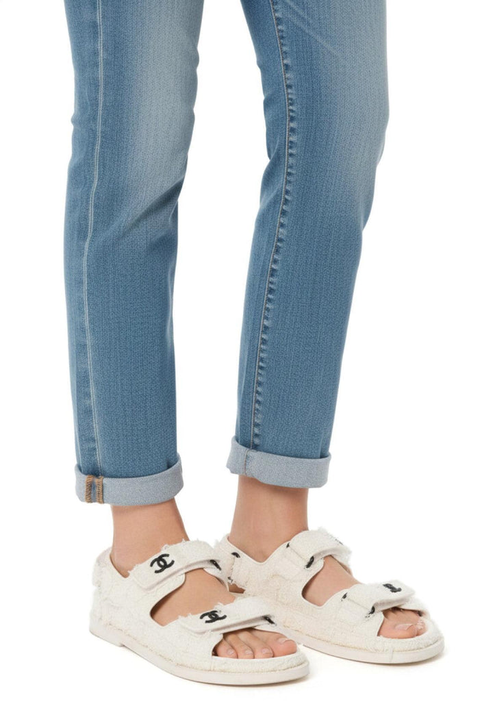 Chanel Size 37 Interlocking CC Logo Tweed Dad Sandals