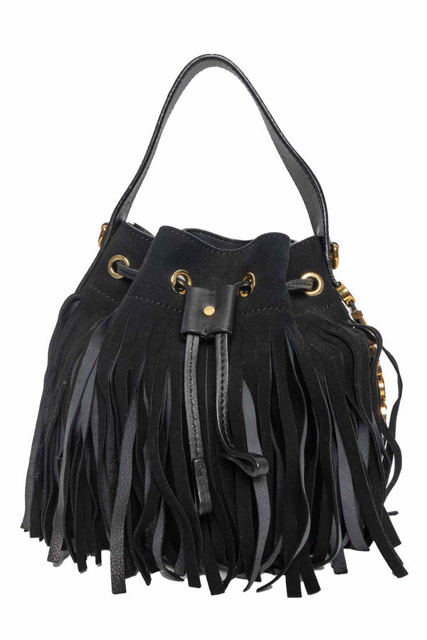Moschino 'Letters' Fringe Suede Bucket Bag