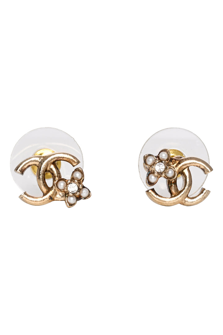 Chanel 2023 Mini CC Pearl Flower Earrings