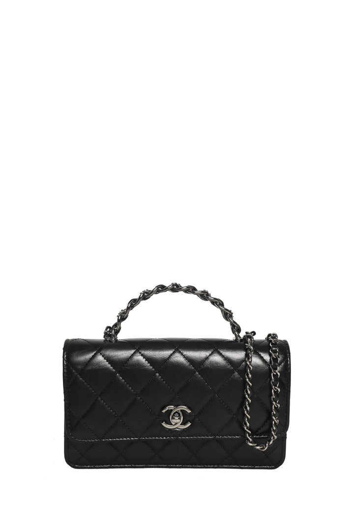 Chanel Shiny Crumpled Calfskin Crystal Quilted Precious Handle Clutch