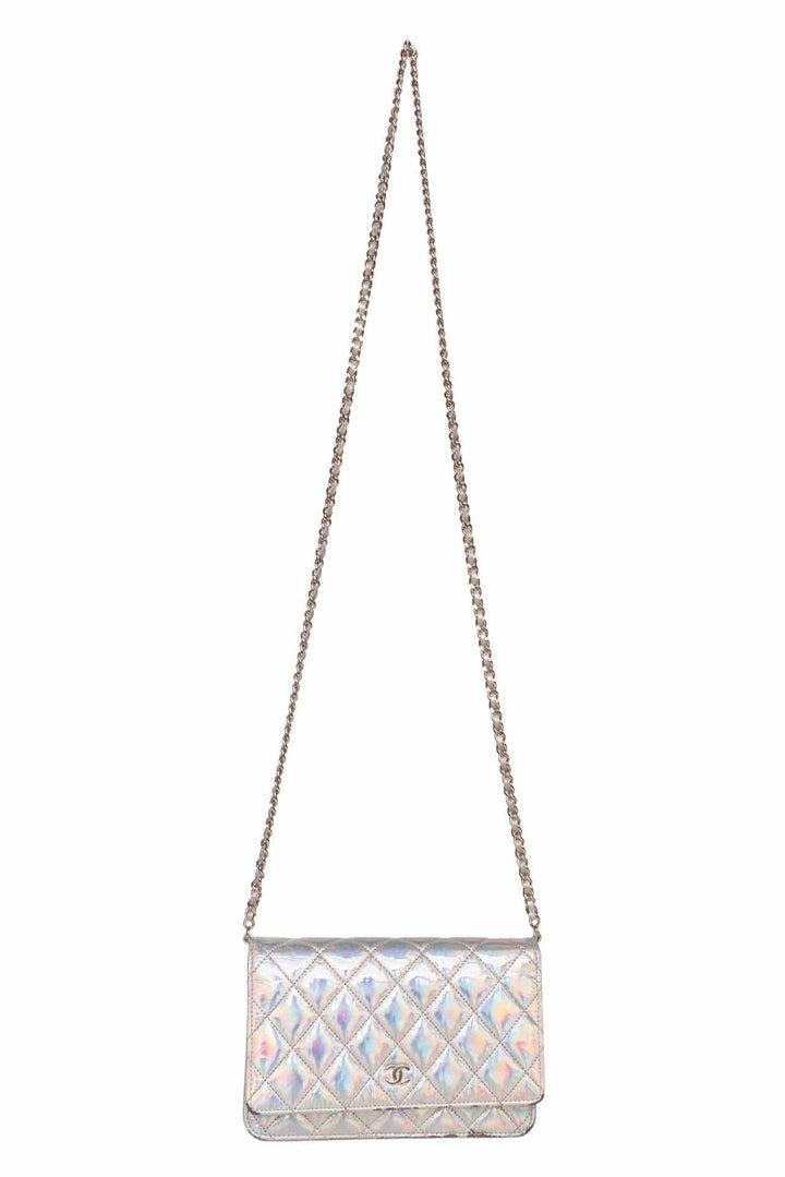 Chanel 2021 Iridescent Goatskin Quilted Wallet On Chain