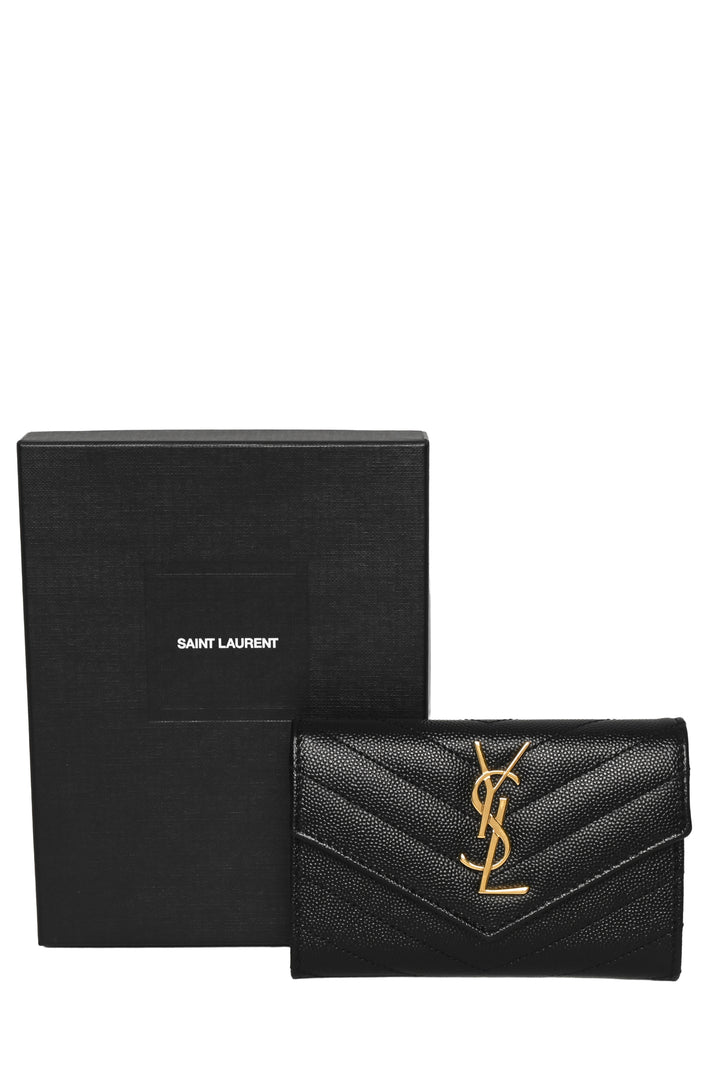 Saint Laurent Small Cassandre Powder Grain Leather Wallet