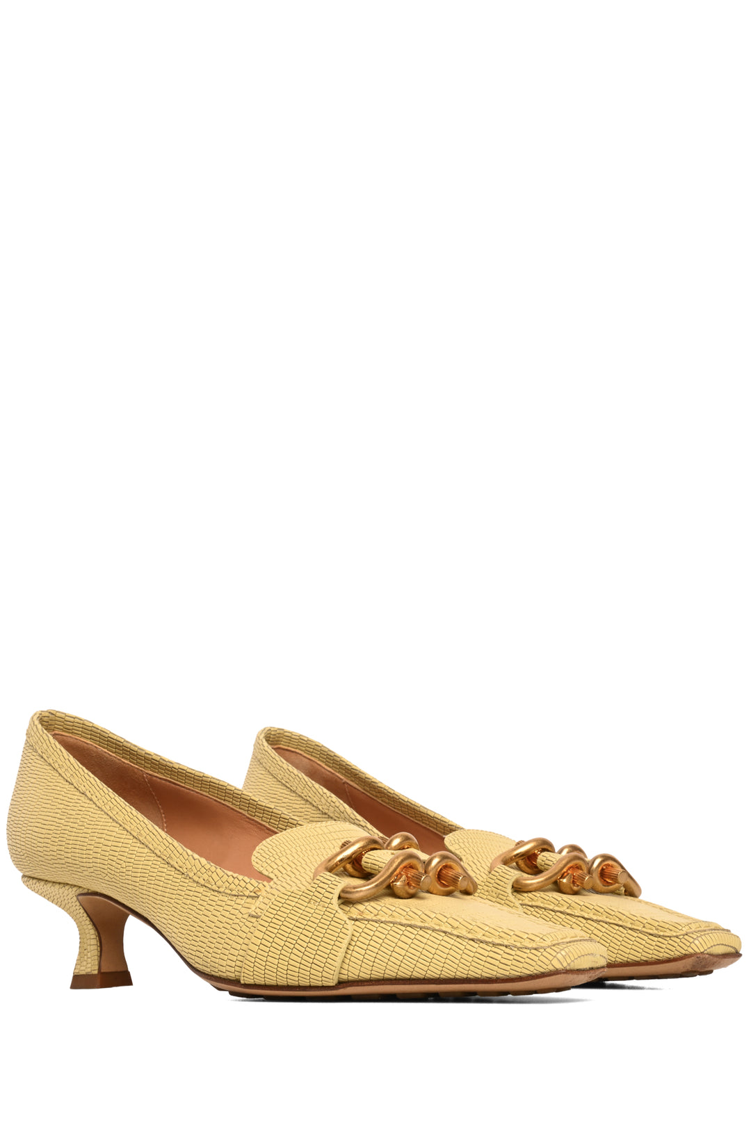 Bottega Veneta Size 35.5 Lizard-Embossed Leather Madame Heeled Loafers