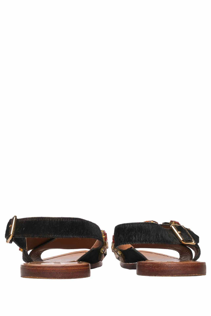 Marni Size 37 Crystal Embellished Pony Hair Slingback Sandals