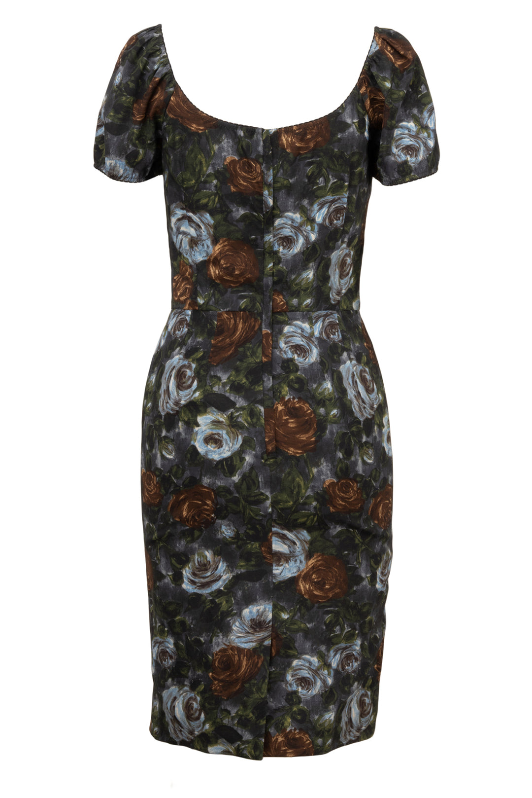 Dolce & Gabbana Size XS/S Brown & Blue Rose Floral Silk Mini Dress
